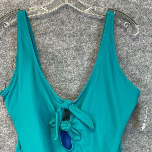 NWT OLD NAVY Women’s Swimsuit XL One-Piece Knot Front Cutout Teal Blue Bathing - Picture 2 of 15